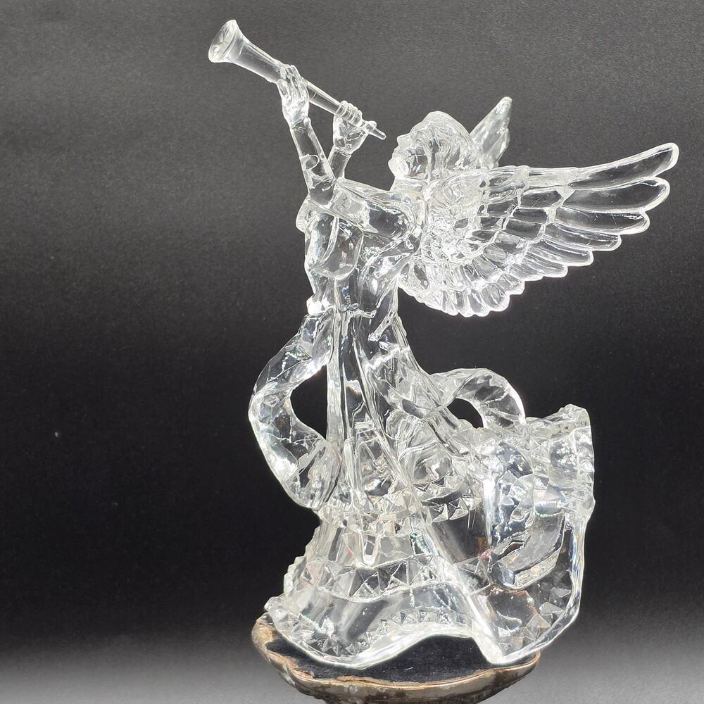 Lucite Angel Christmas Tree Topper Acrylic Trumpet Figurine VTG Holiday Decor